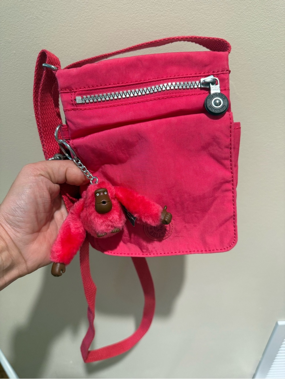 Kipling Eldorado Mini Crossbody Bag Pink Nylon Travel Purse Matching Monkey Fob